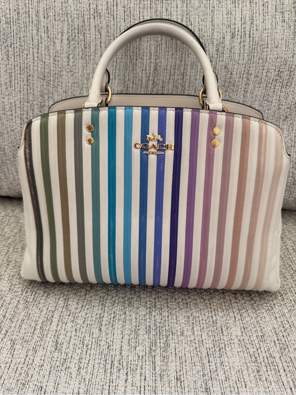 Coach White Leather Quilted Ombre Lillie Satchel only